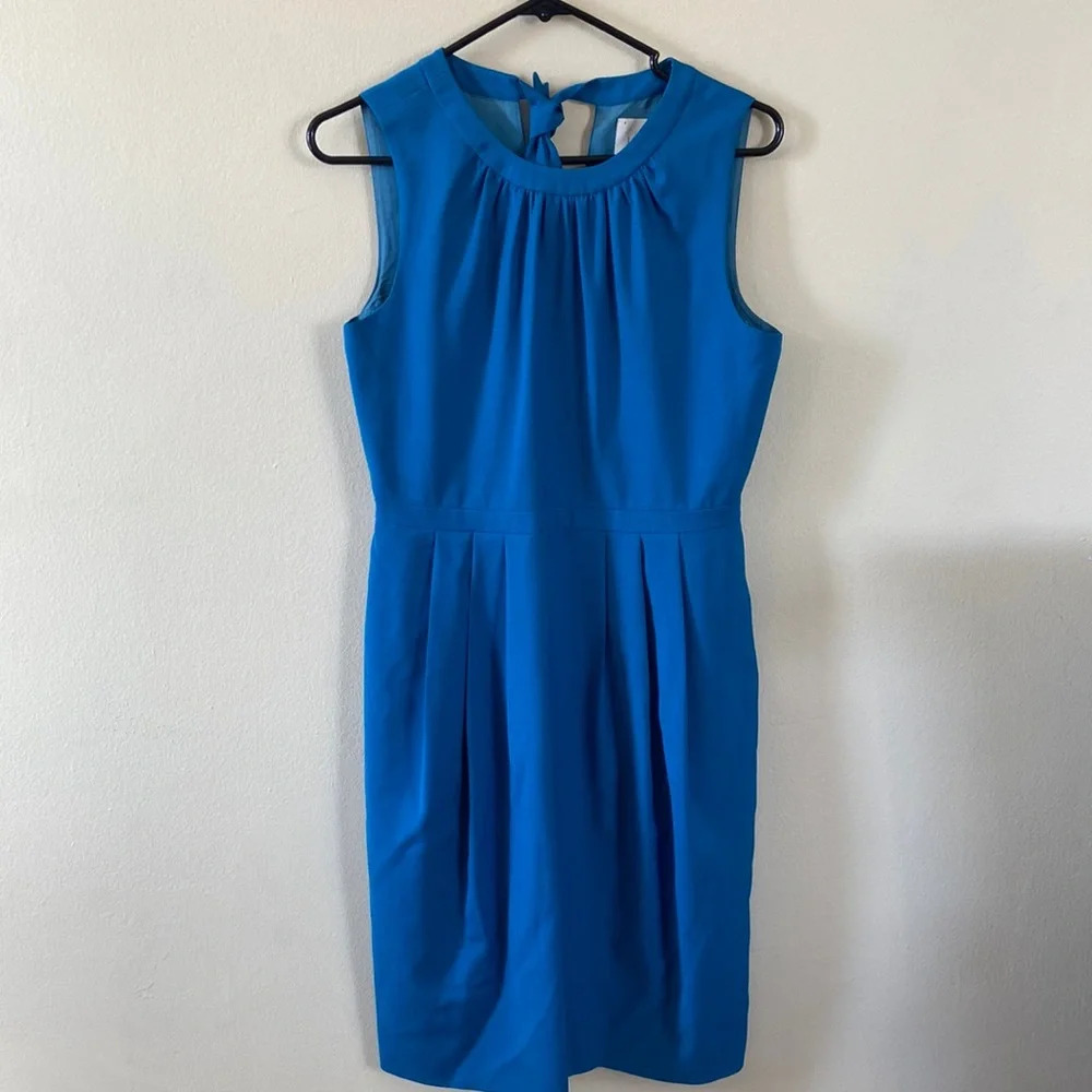 Blue J. Crew Suiting Dress Wool 4 Short Pleated Sleeveless Work Suit Office